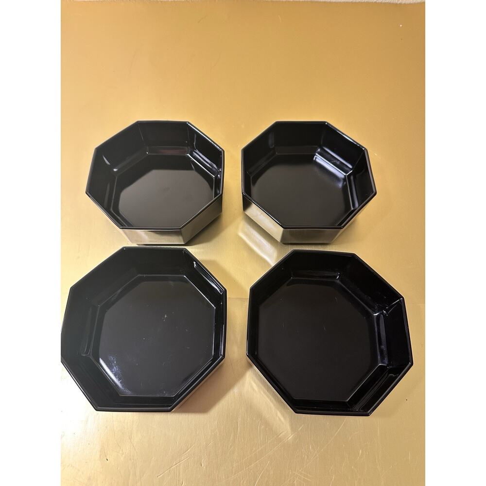 4 x Vintage ARCOROC OCTIME 5-5/8" Black Glass Soup/Salad Bowls France